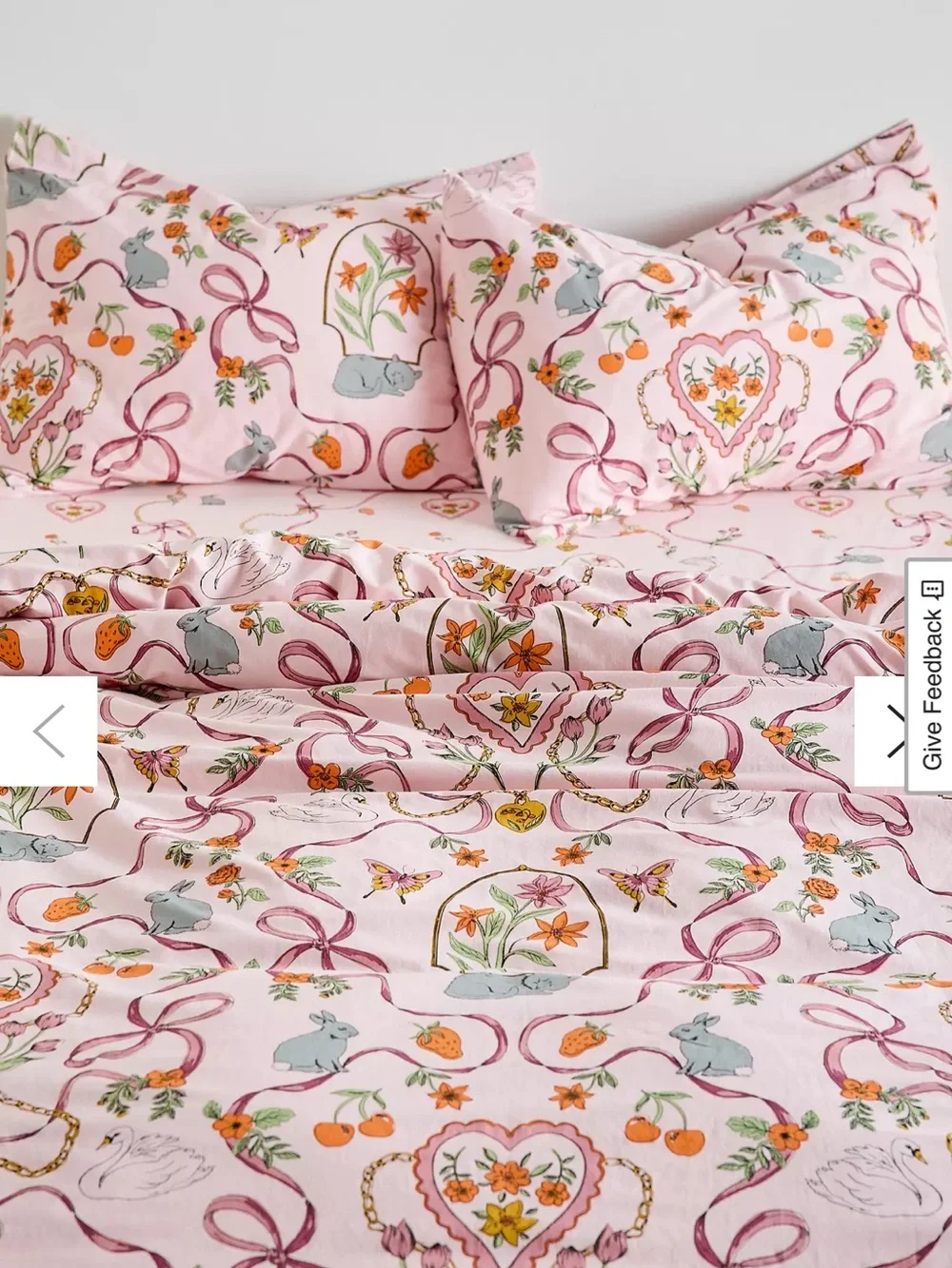 Urban Outfitters Pink Floral & Ribbon Duvet Cover with Orange and Green Accents